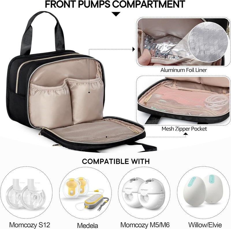 Fasrom Wearable Breast Pump Bag with Cooler and Ice Pack Compatible with Momcozy, Medela and Elvie Pumps, Insulated Pump Carrying Case to Hold Extra Pump Parts, Black (Patent Design) - Image 2